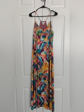 Nicole Miller Colorful Floral Satin Slip Dress, Size XL